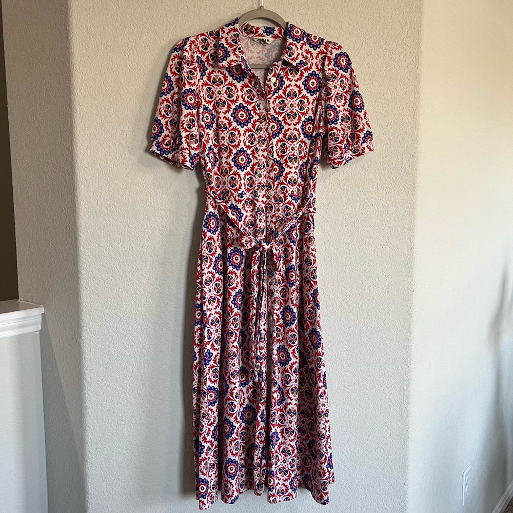 Boden Red Libby Jersey Midi Shirt Dress Size 8